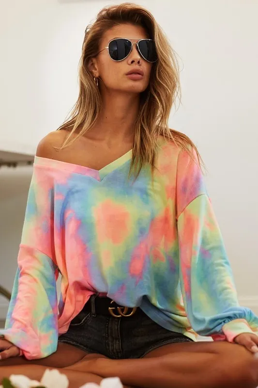 Tie Dye French Terry V Neck Top, image 7