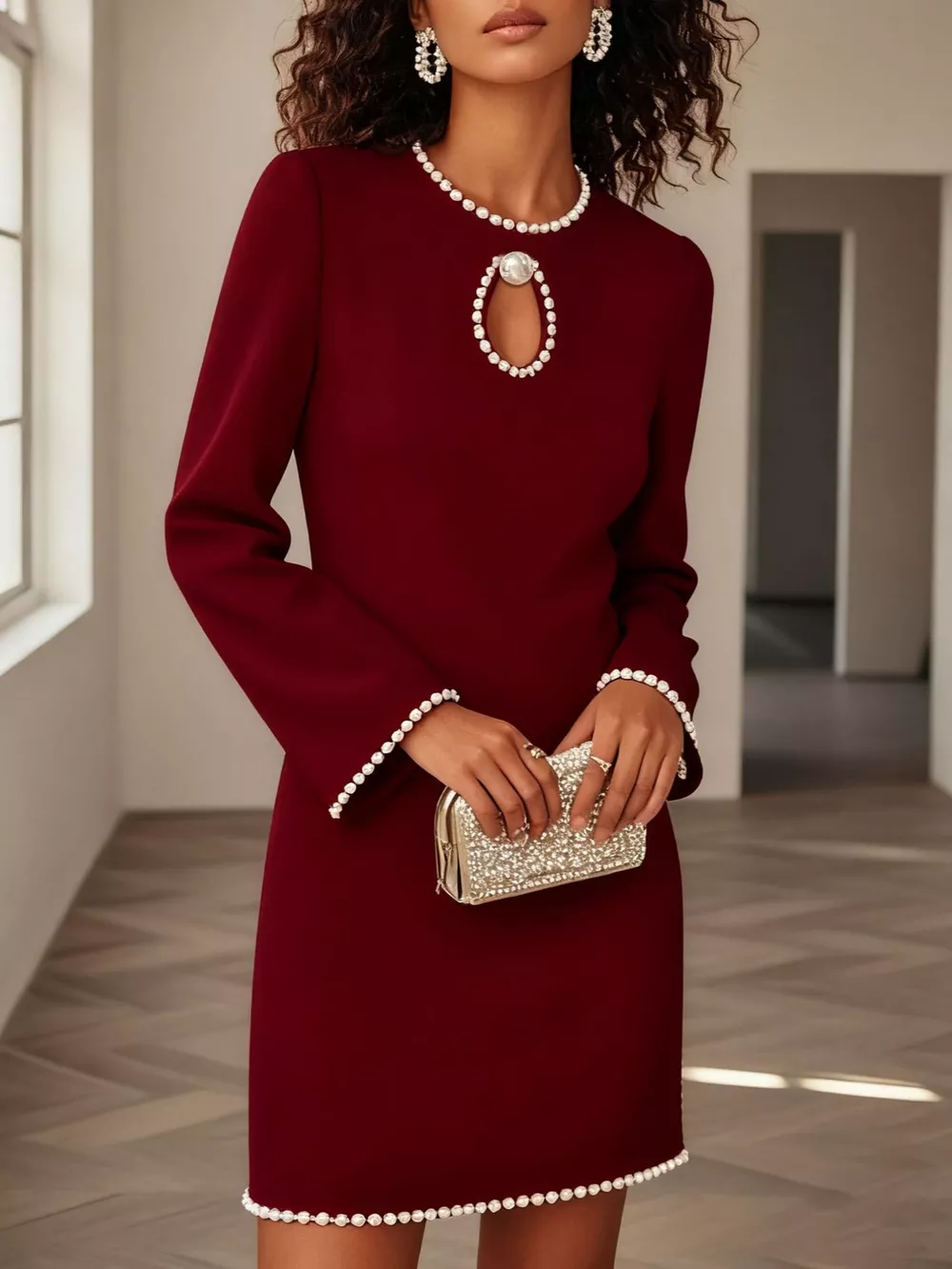 Keyhole Pearl Trim Mini Dress, image 8