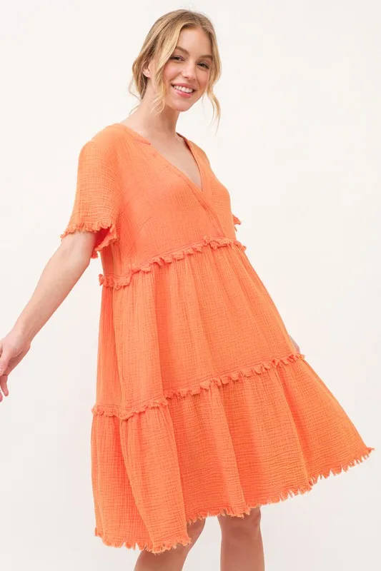 Washed Frayed Detail Tiered Dress, image 5