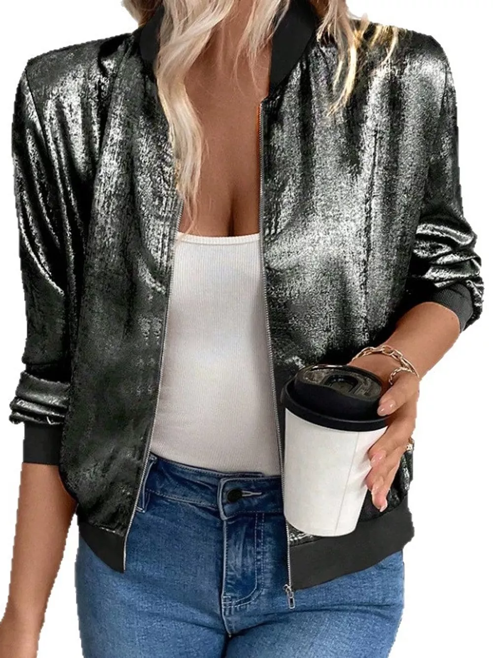 Full Size Zip Up Long Sleeve Jacket Plus Size, image 15