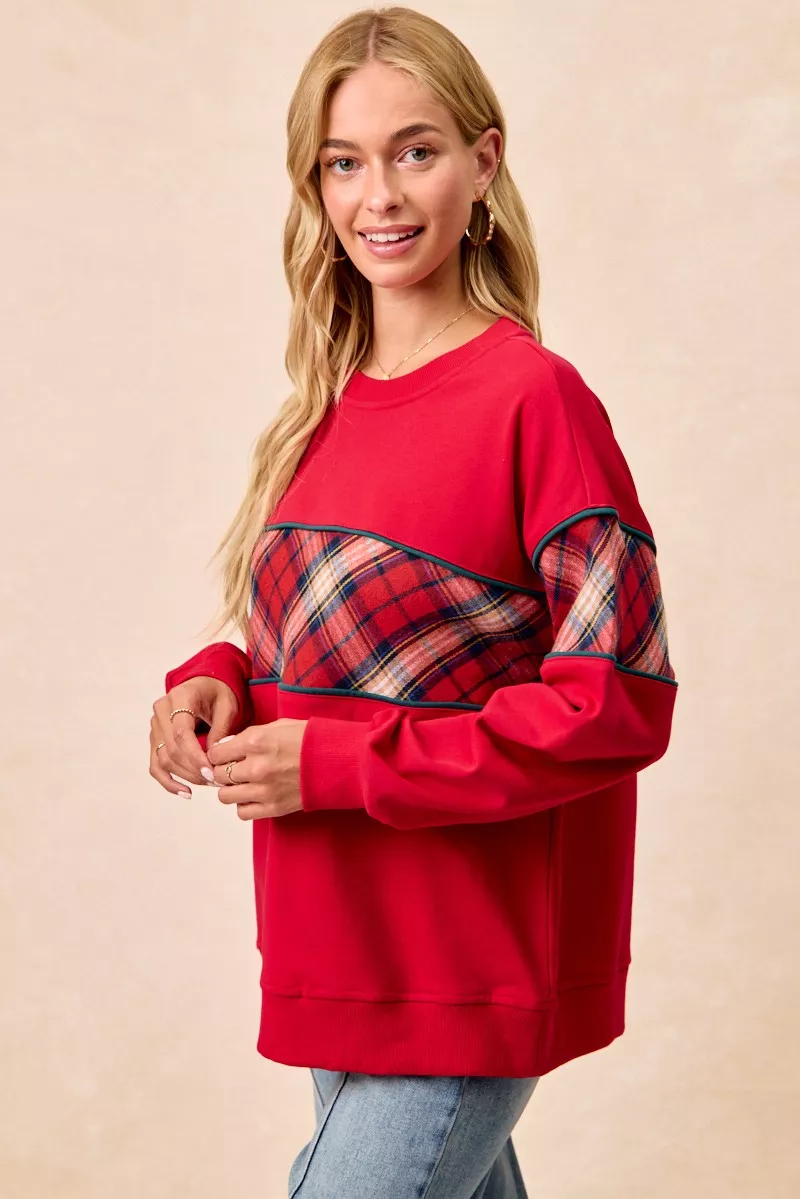Christmas Theme Plaid Block Sweatshirt with Binding, image 7