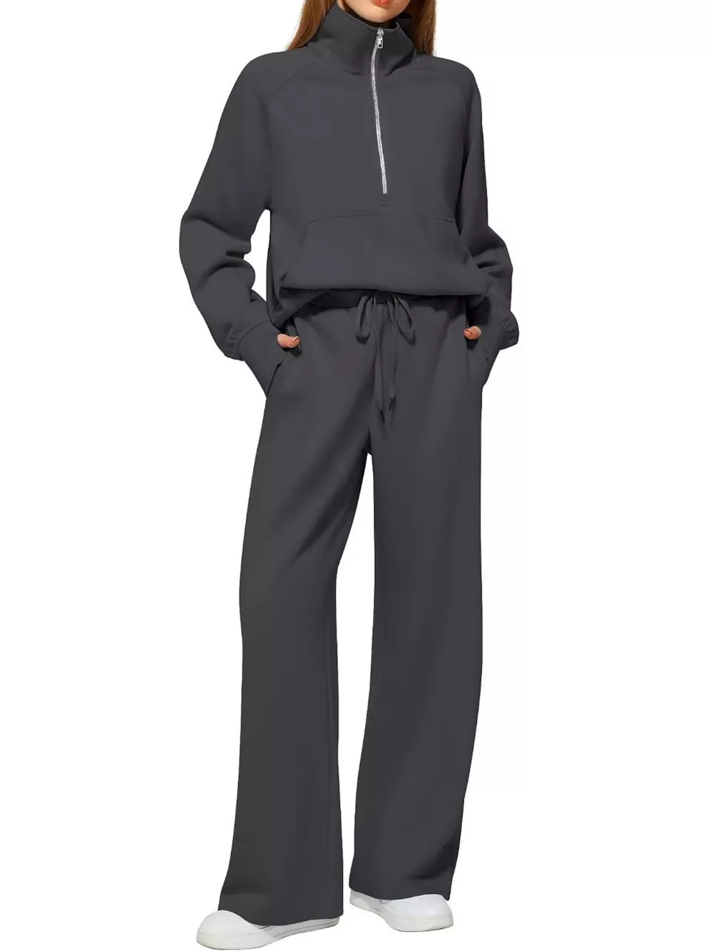 Half-Zip Sweatshirt and Wide-Leg Pants Set, image 7