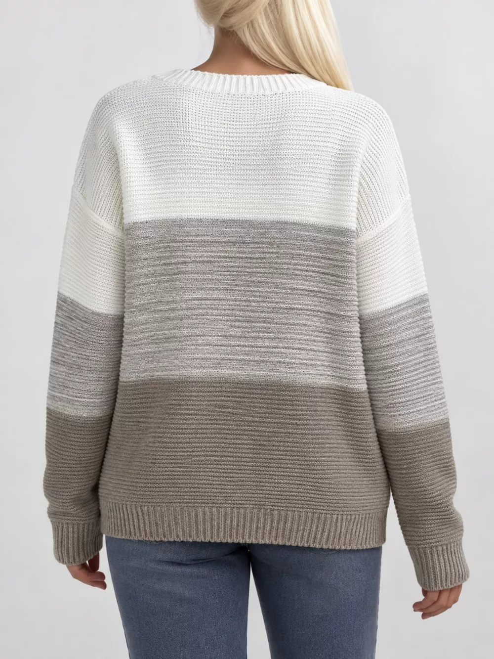 Full Size Color-Block Boat Neck Sweater Plus Size, image 50