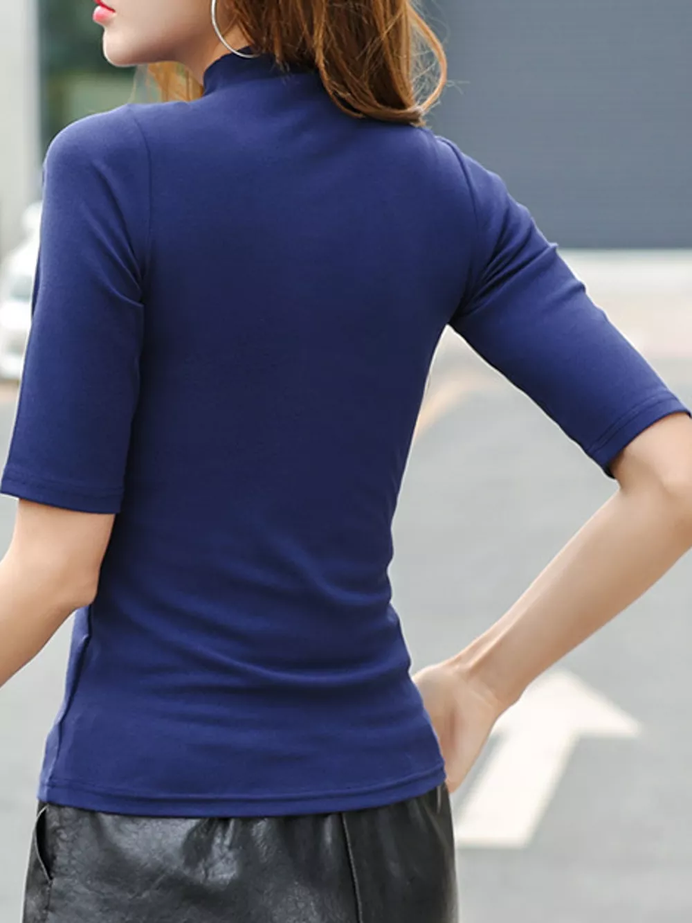 Full Size Mock Neck Half Sleeve T-Shirt Plus Size, image 22
