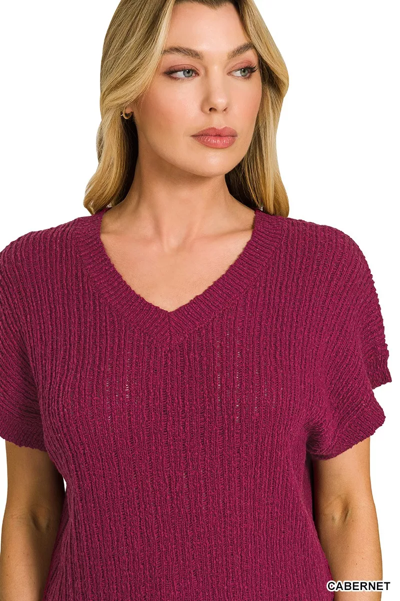 Textured Knit V-Neck Cropped Sweater, image 5