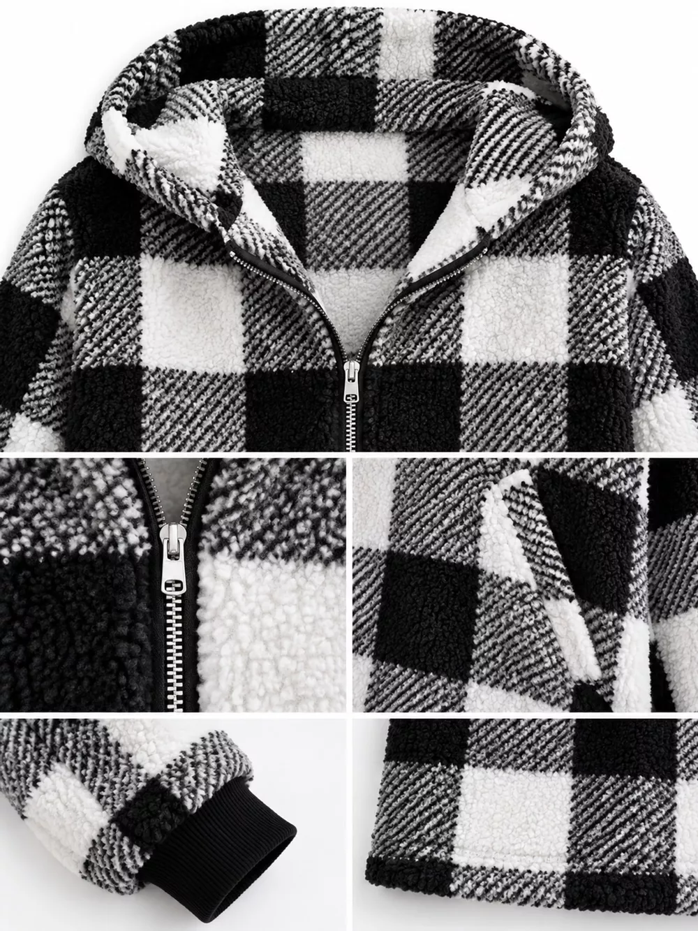Full Size Plaid Sherpa Hooded Zip-Up Outerwear Plus Size, image 4