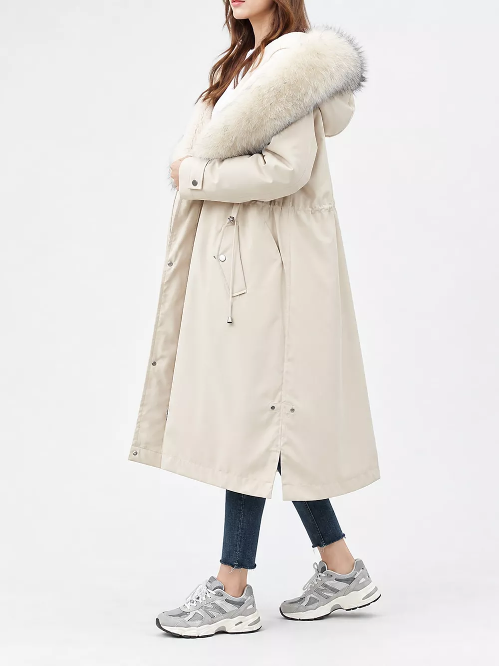 Plus Size Detachable Longline Hooded Parka with Faux Fur Trim and Drawstring Waist, image 25