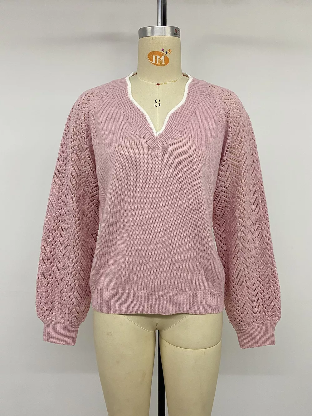V-Neck Openwork Long Sleeve Sweater, image 11