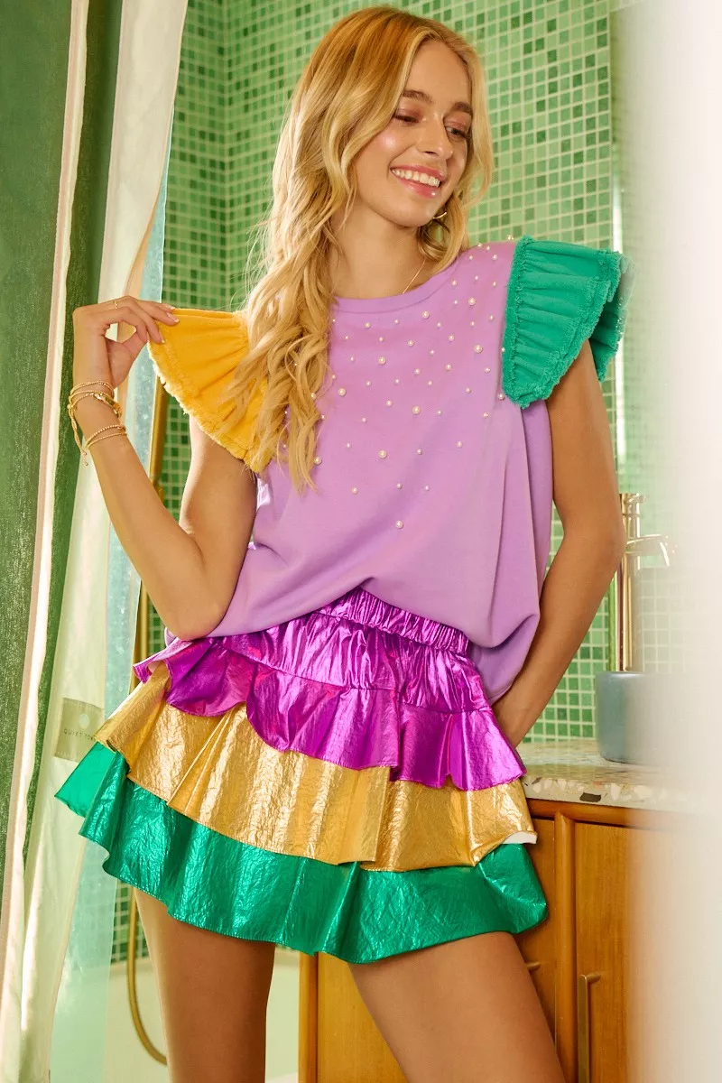 Mardigras Theme Frayed Edge Ruffled Top, image 2