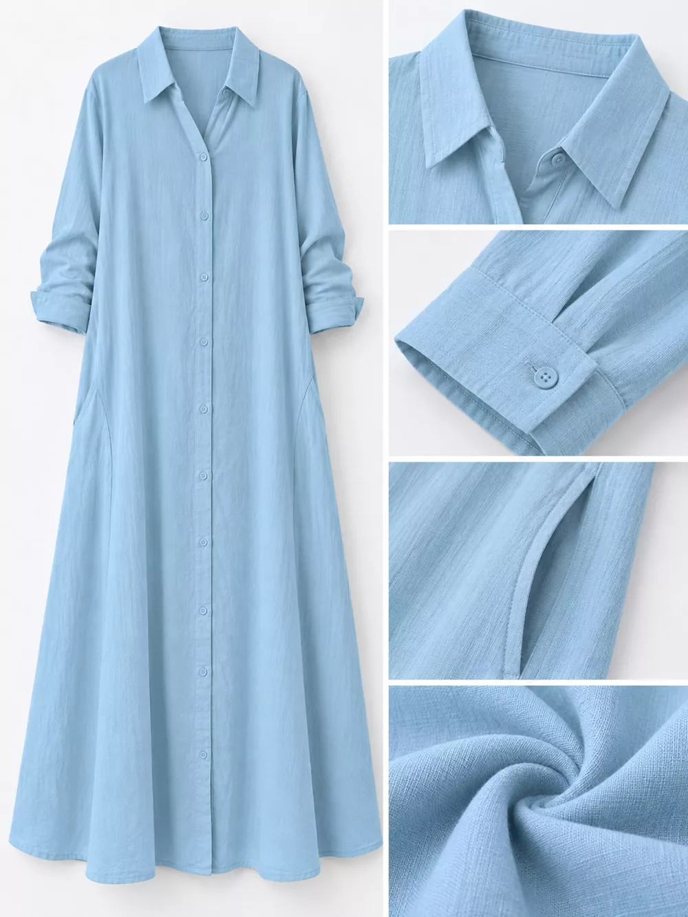 Full Size Button Front Long Sleeve Maxi Shirt Dress Plus Size, image 19