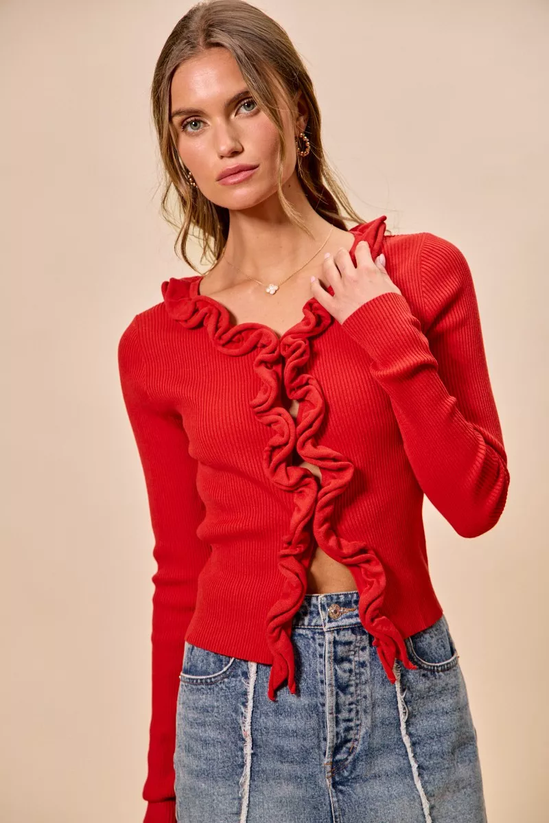 Cascade Ruffle Ribbed Sweater Cardgian, image 21