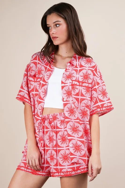 Full Size Tropical Printed Shirt Top and Shorts Set Plus Size, image 4