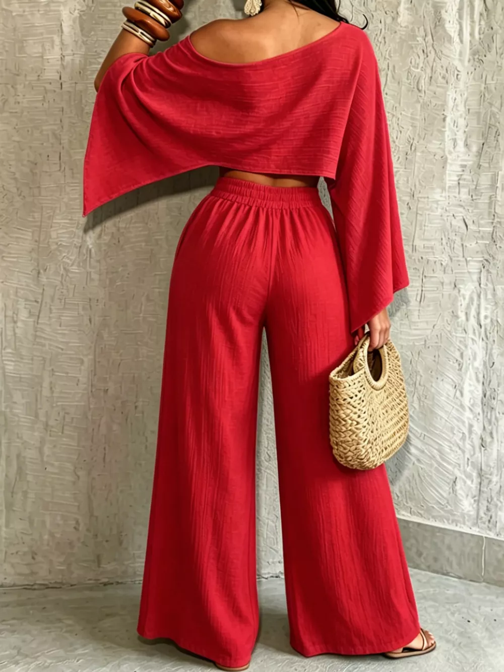 Boat Neck Crop Top and Wide-Leg Pants Set, image 35