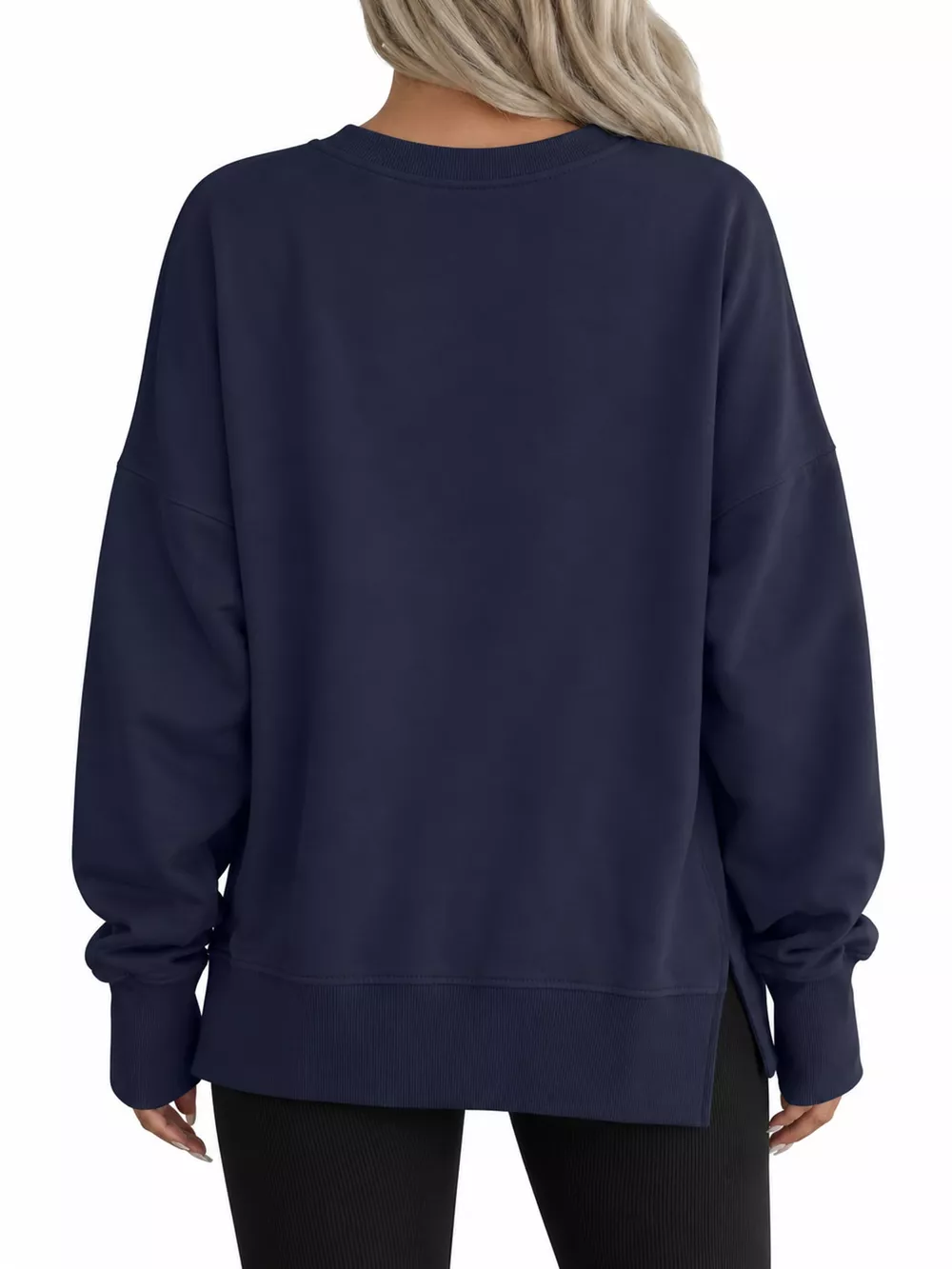 Oversized Crew Neck Sweatshirt with Side Slit, image 59