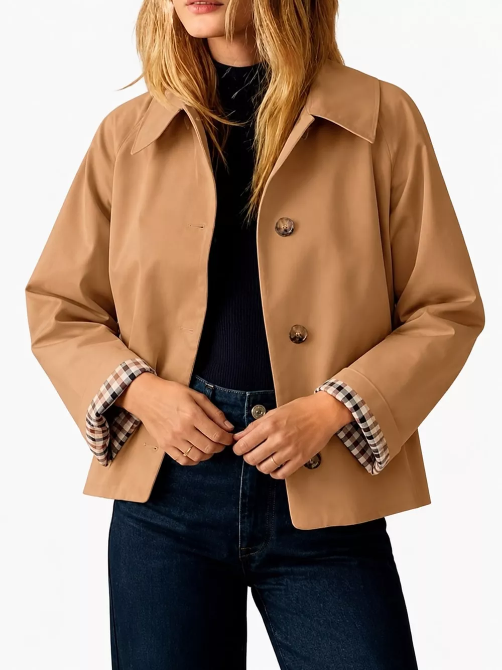 Plaid Cuffs Cropped Trench Outerwear, image 16