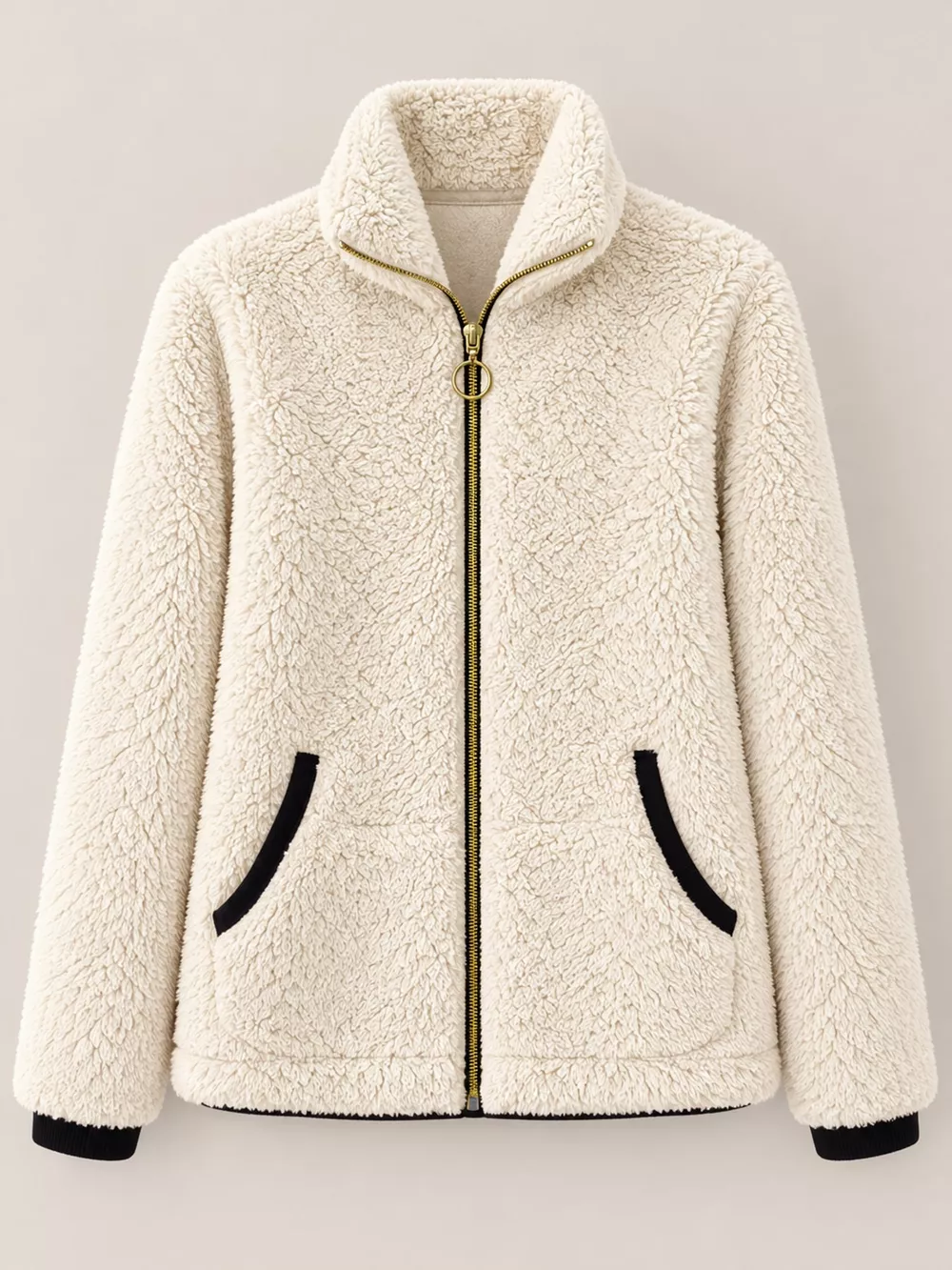 Full Size Fleece Zip-Up Jacket with Contrast Trim Plus Size, image 9