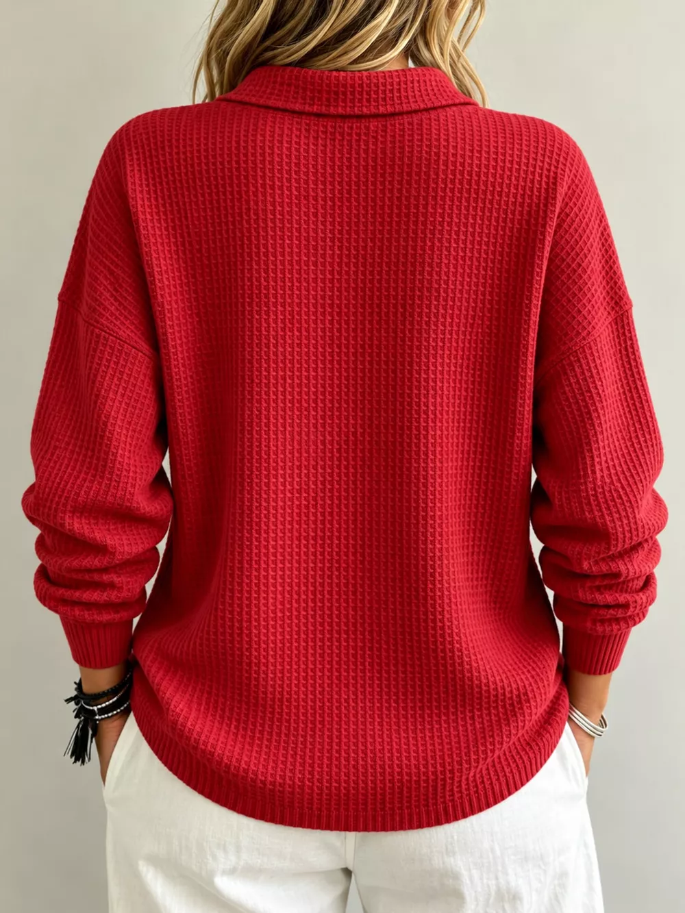 Full Size Waffle Knit Dropped Shoulder Top Plus Size, image 19
