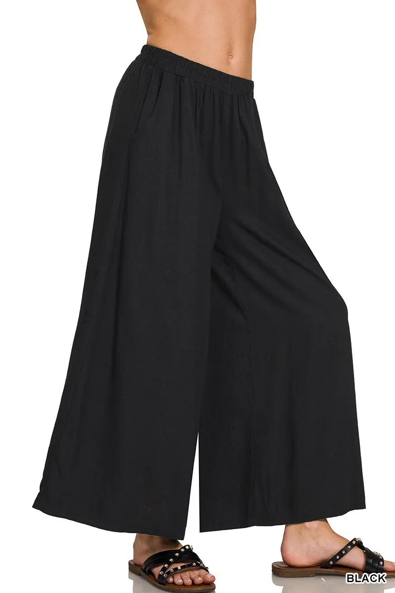 Woven Pleated Linen Blend Wide Leg Pants, image 2