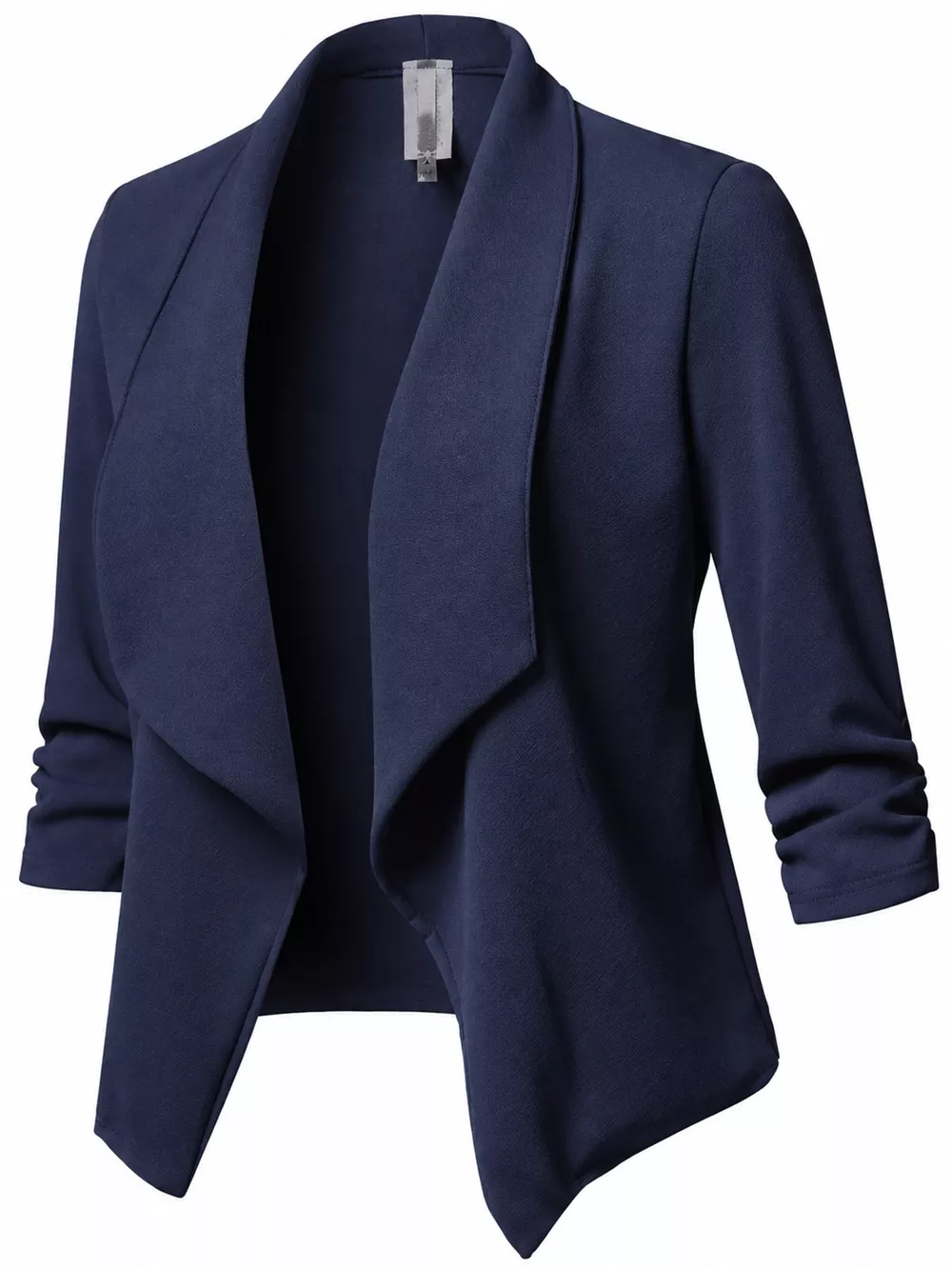 Full Size Open Front Drape Blazer with 3/4 Ruched Sleeves Plus Size, image 29