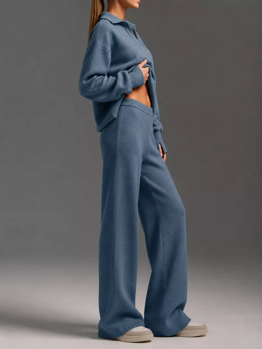 Polo Collar Top and Wide-Leg Pants Set, image 18