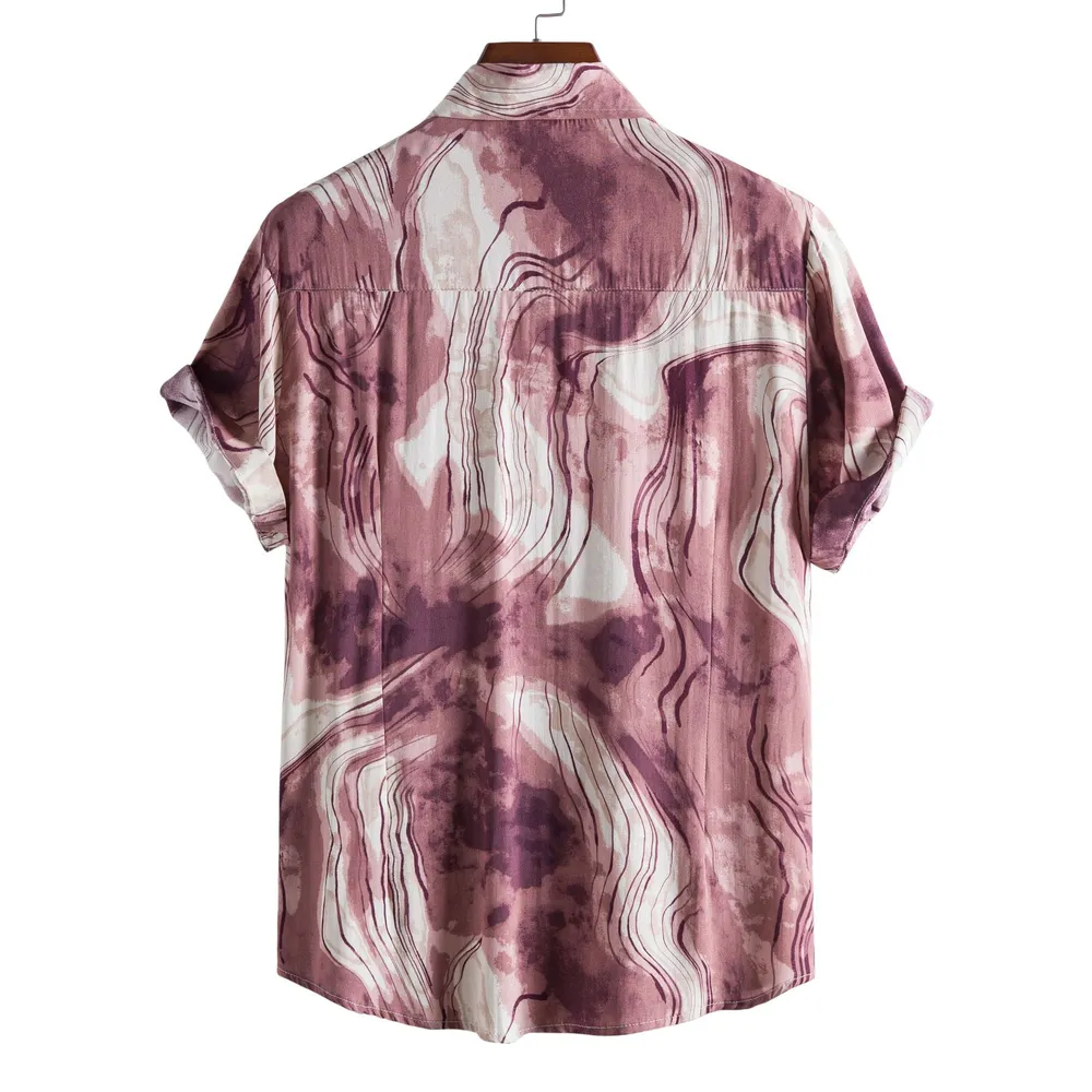 Men's Plus Size Abstract Marble Print Short Sleeve Button-Up Shirt, image 4