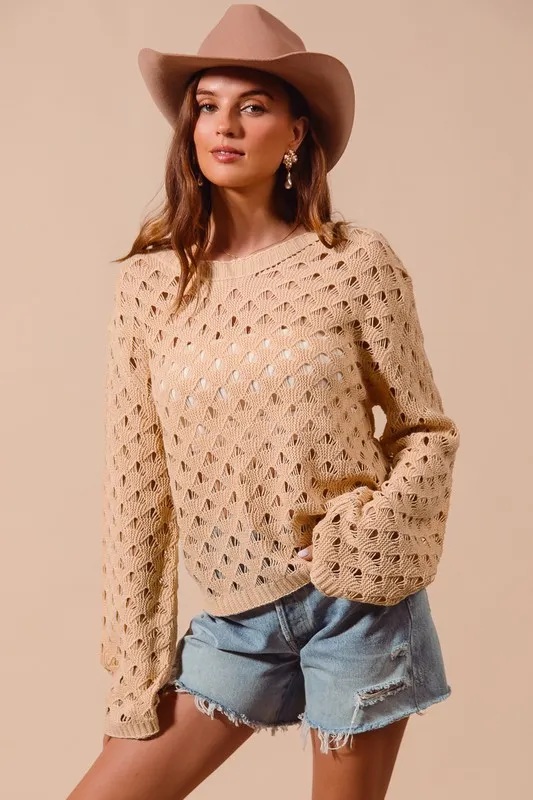 Geometric Pattern Open Knit Lightweight Sweater, image 2