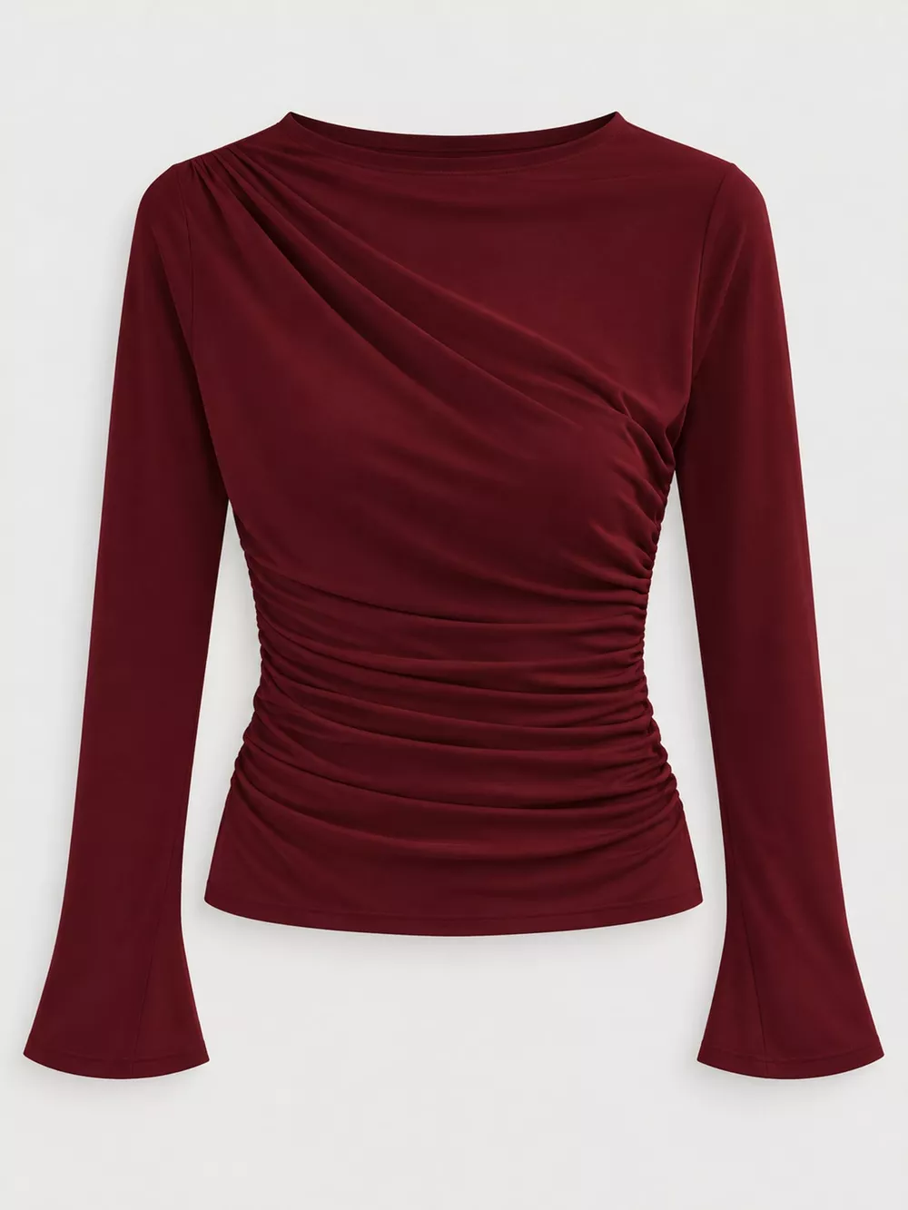 Ruched Long Sleeve Slim-Fit T-Shirt, image 29