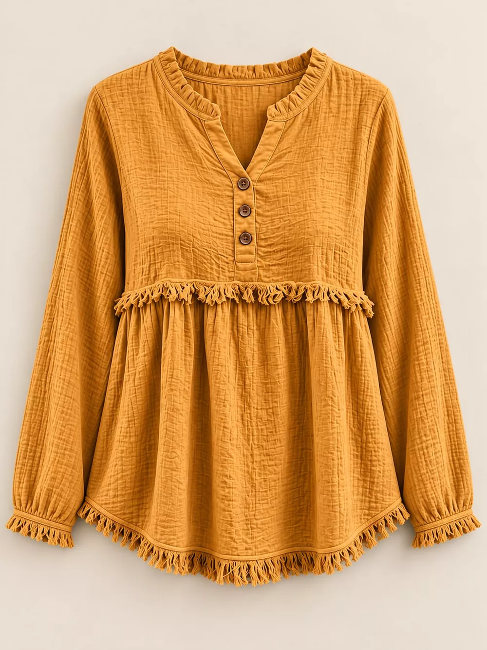 Full Size Frayed Hem Button Detail Blouse Plus Size, image 14
