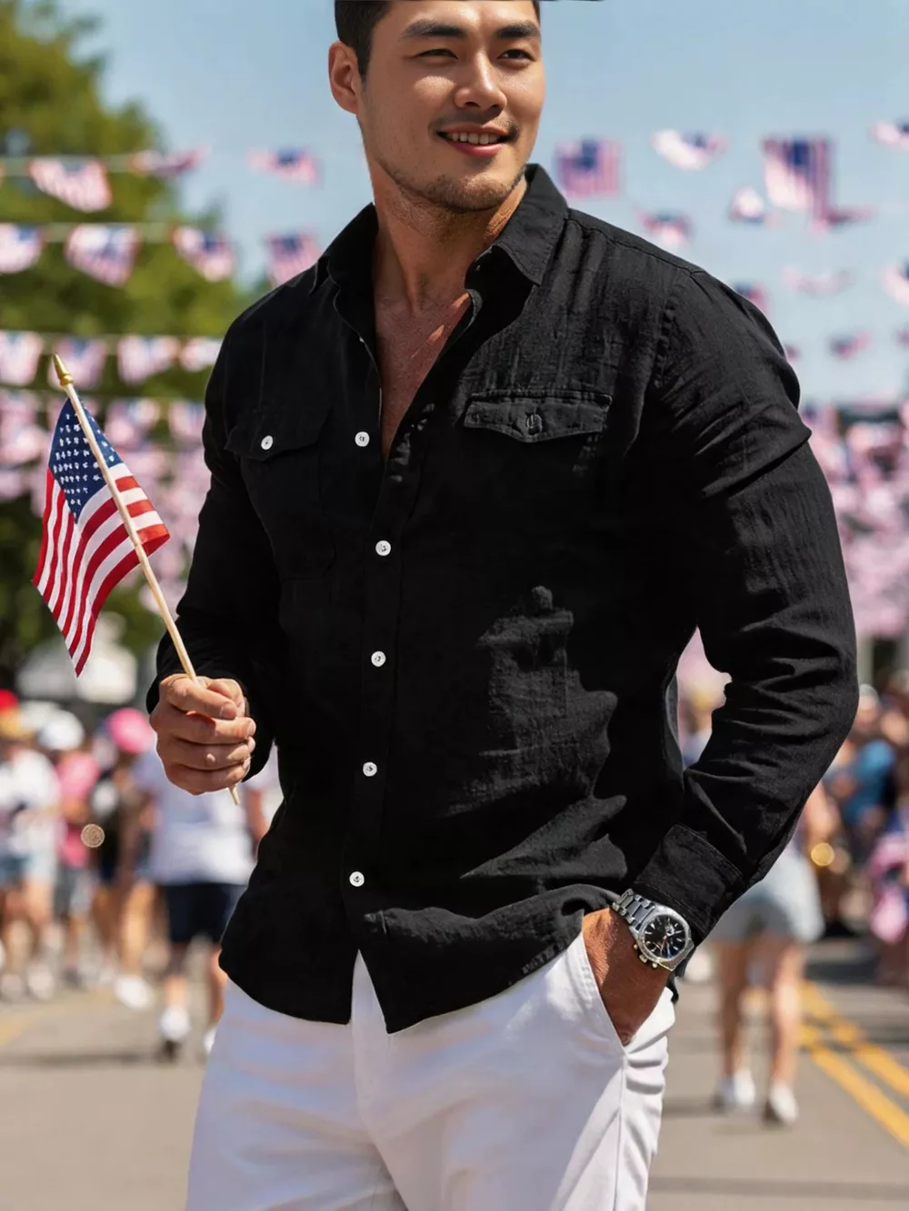 Men's Full Size Casual Button Up Shirt with Chest Pockets Plus Size, image 4