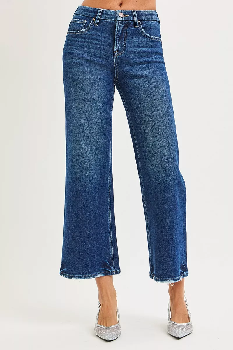 Tummy Control 4 Way Stretch High Rise Crop Wide Leg Jeans, image 5