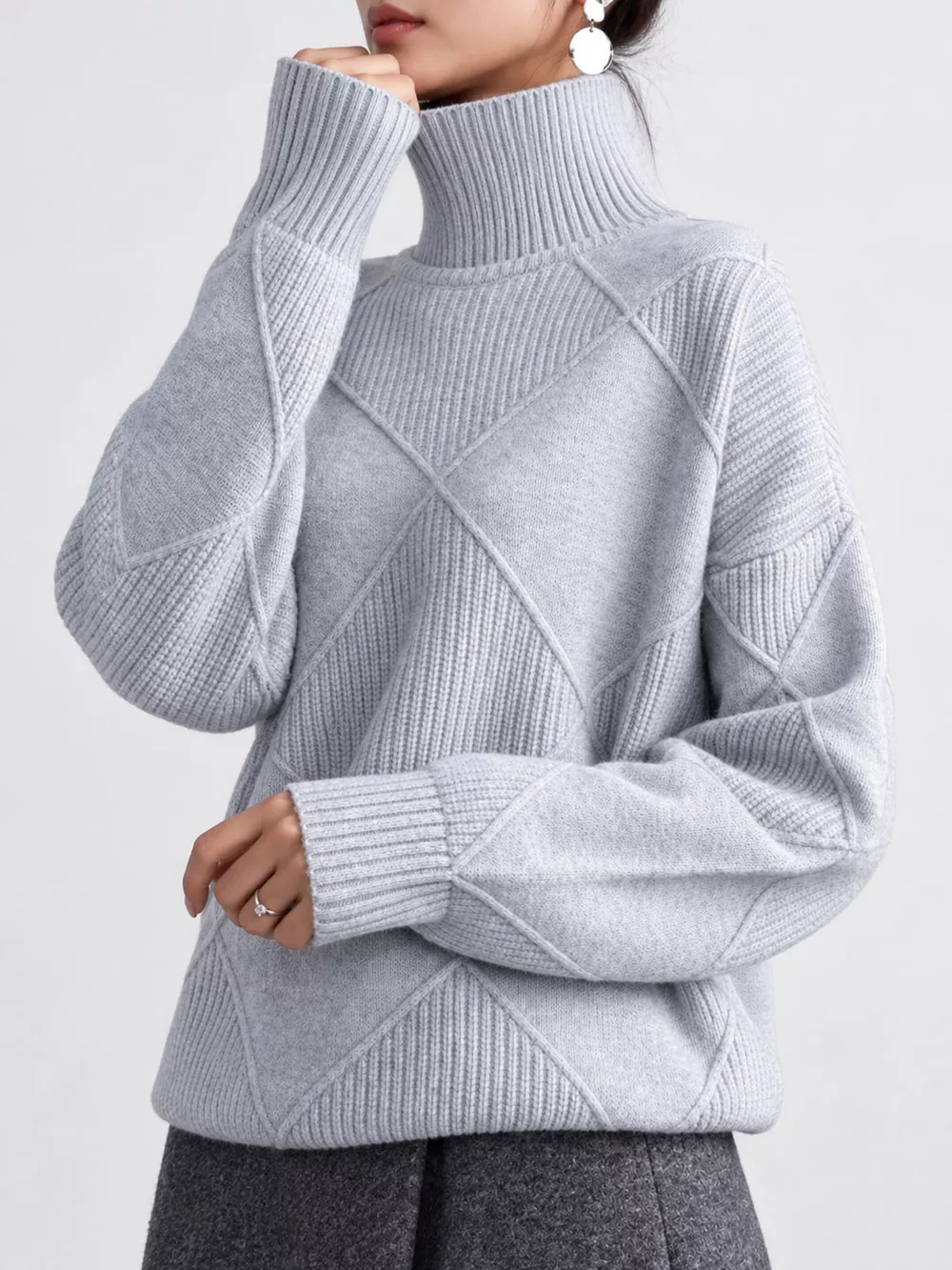 Full Size Diamond Pattern Turtleneck Sweater Plus Size, image 69