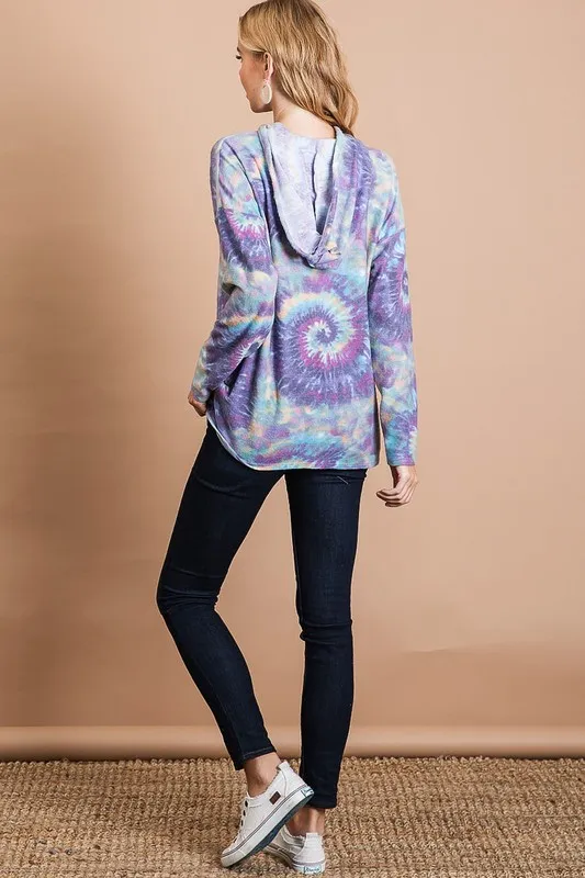 Brushed Circular Tie Dye Print Terry Hoodie, image 10