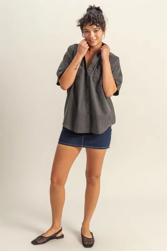 Short Sleeve Button Down Oversized Shirt, image 4