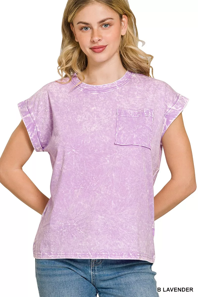 Full Size Crinkle Washed Round Neck Folded Short Sleeve Tee Plus Size