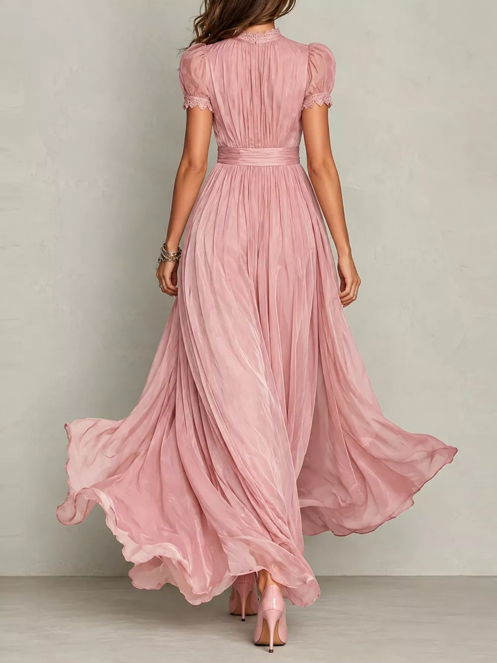 Full Size Elegant Sheer Chiffon Mock-Neck Maxi Dress with Keyhole Detail Plus Size, image 10