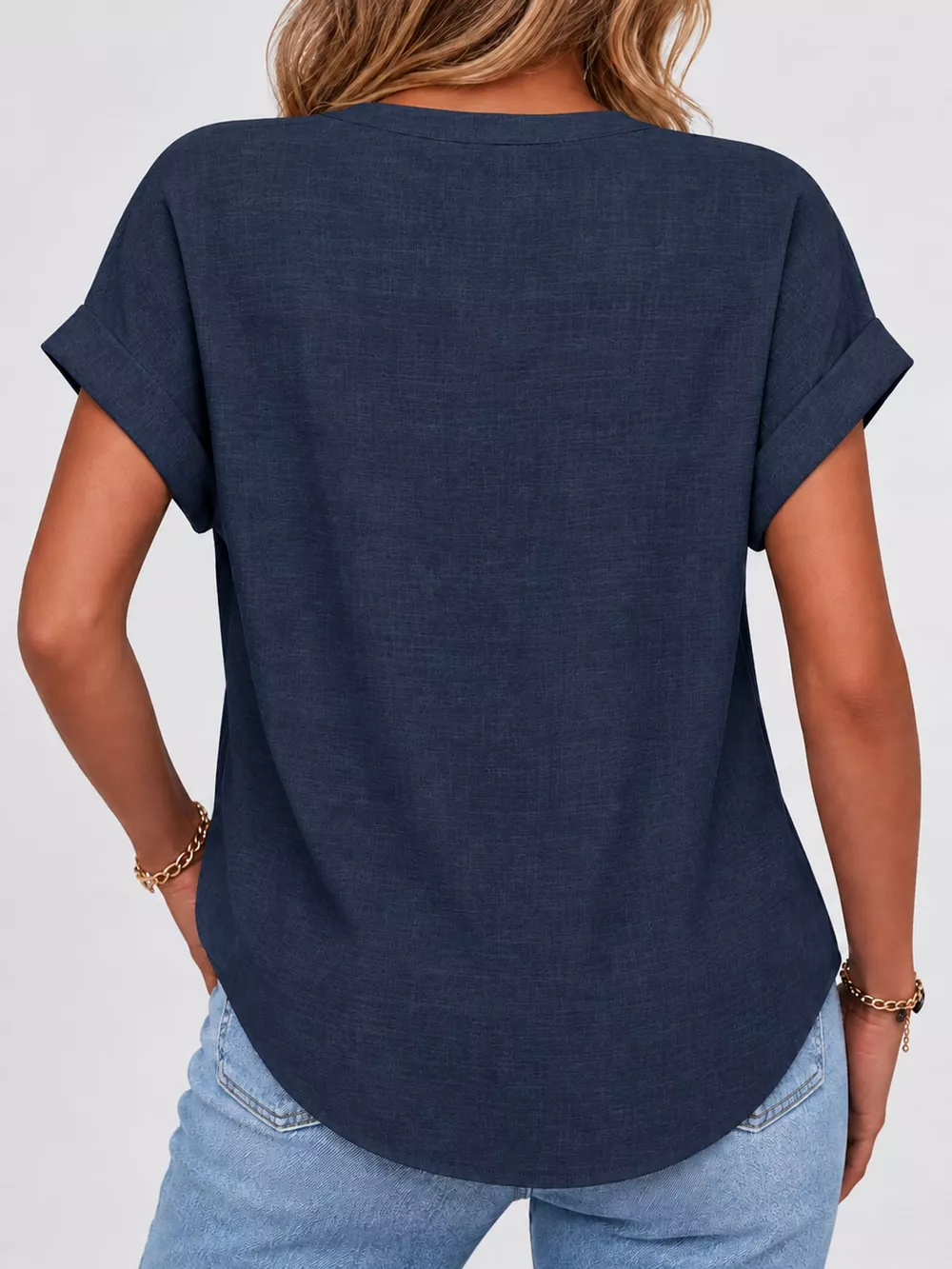 Full Size Button Detail Short Sleeve Blouse Plus Size, image 23