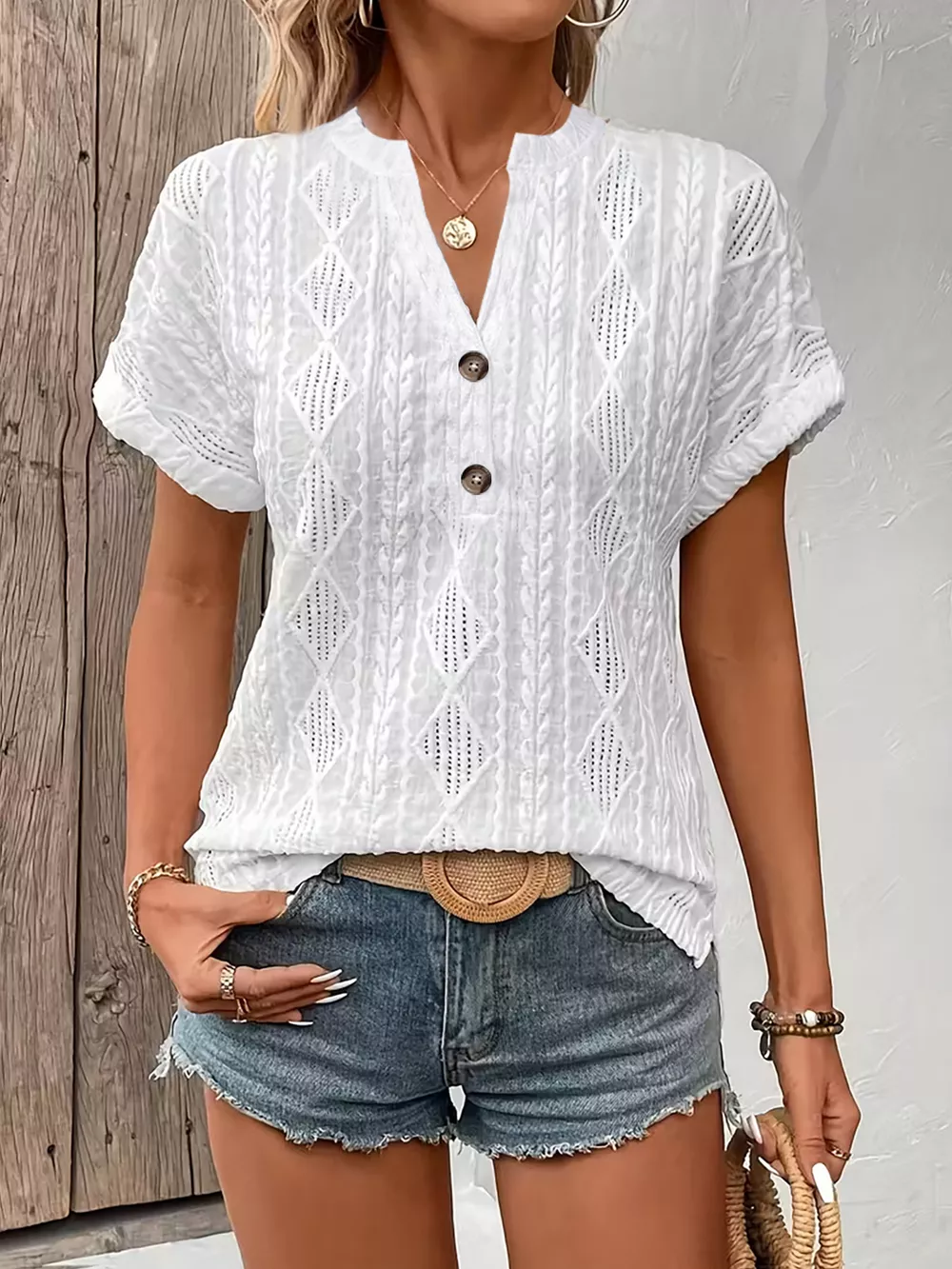 Diamond Pattern Short Sleeve Top, image 2