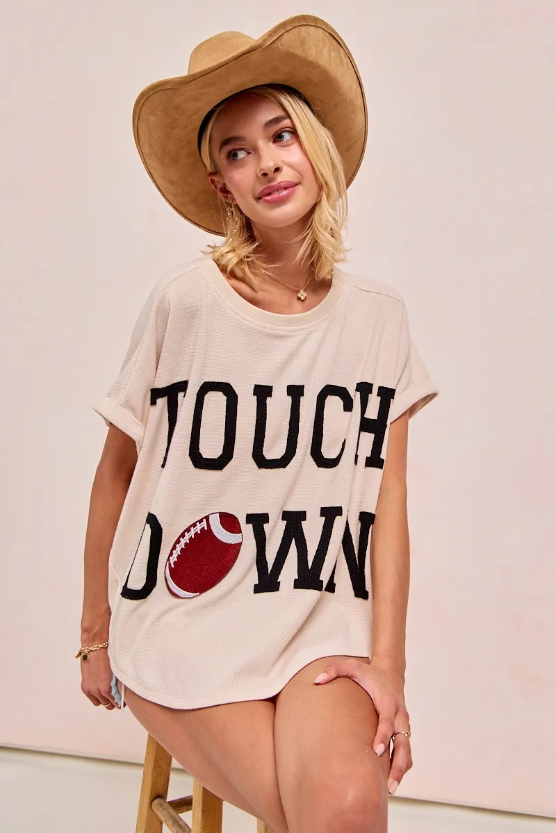Game Day Touchdown Letter Patches Waffle Short Top, image 5