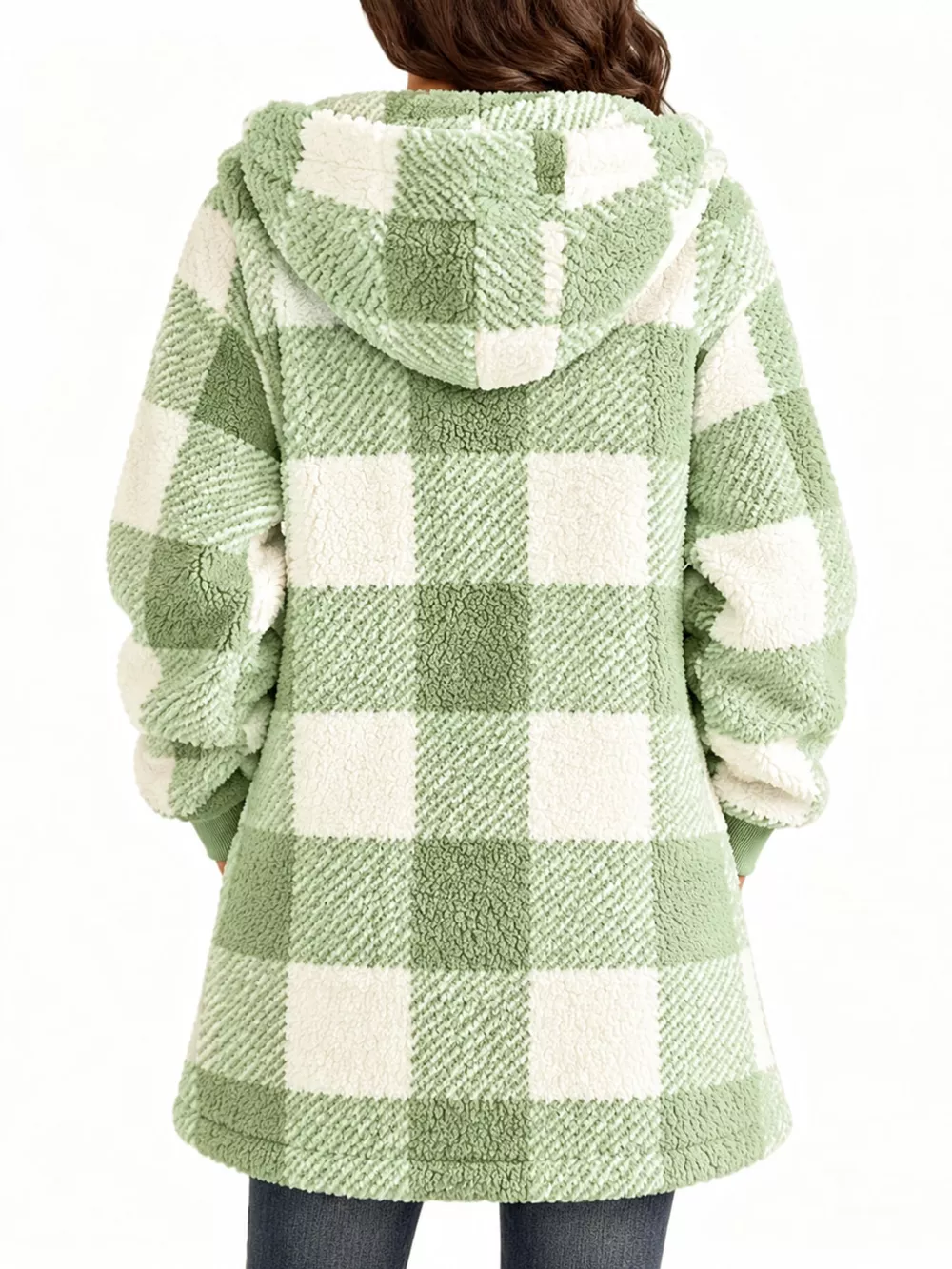 Full Size Plaid Sherpa Hooded Zip-Up Outerwear Plus Size, image 32