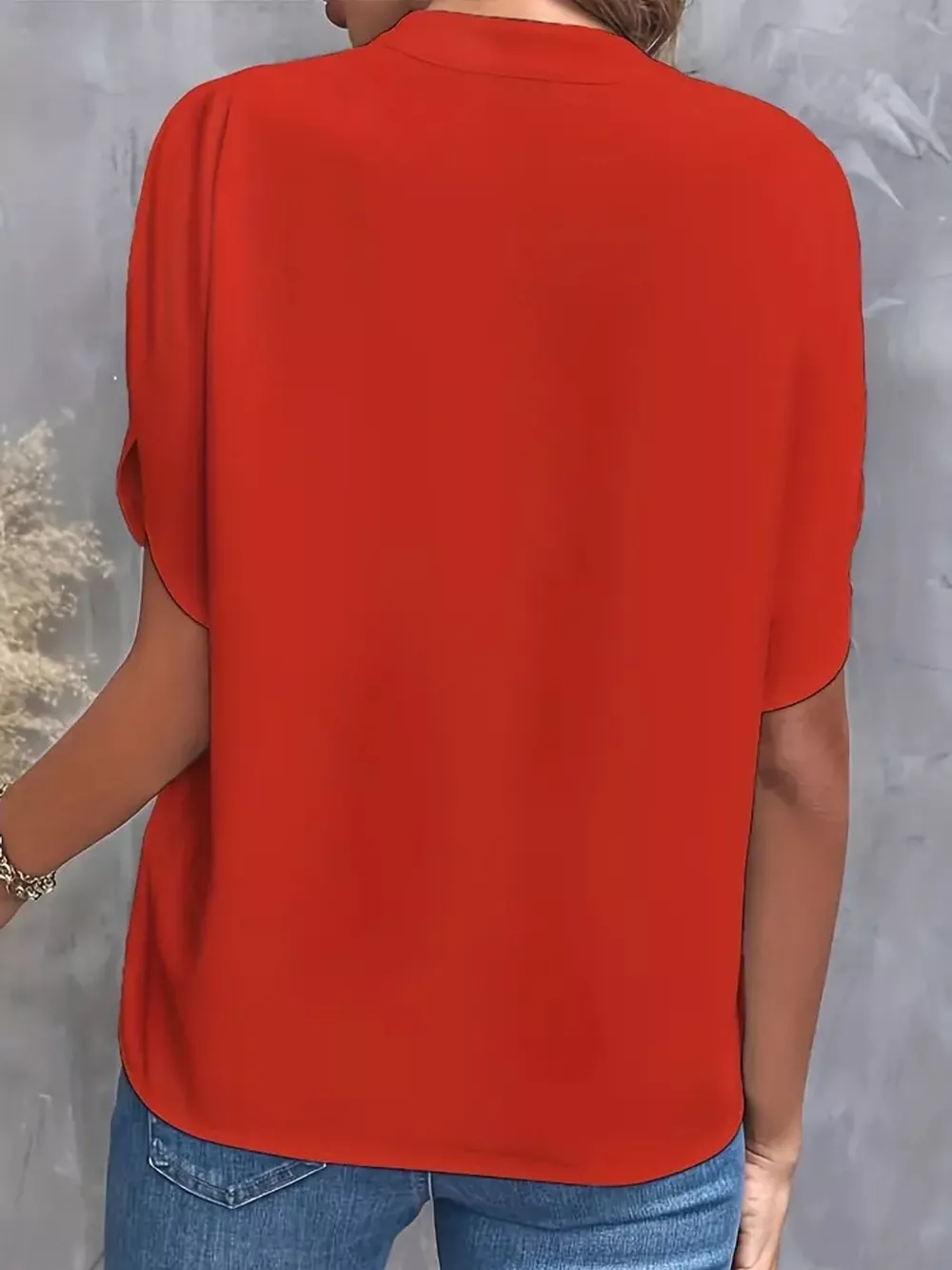 Notched Slit Short Sleeve Blouse, image 23