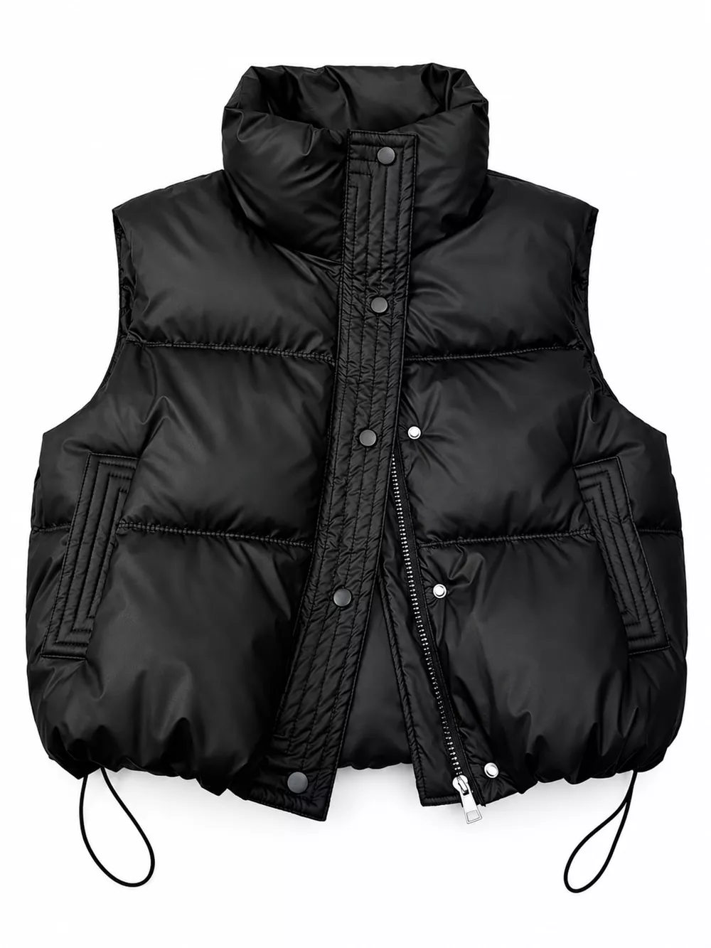 Drawstring Snap Down Puffer Vest Coat, image 2