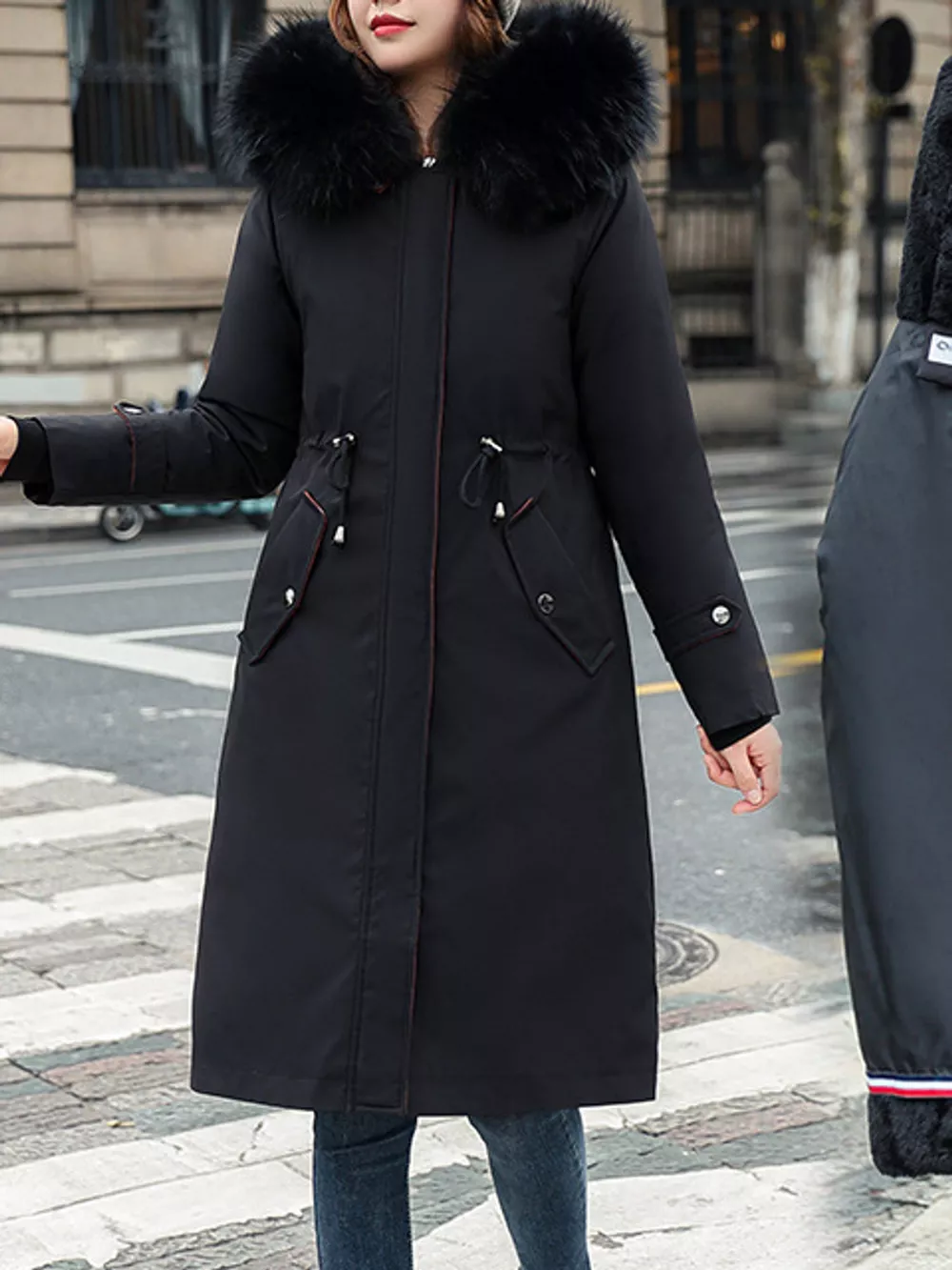 Plus Size Detachable Longline Hooded Parka with Faux Fur Trim and Drawstring Waist, image 13
