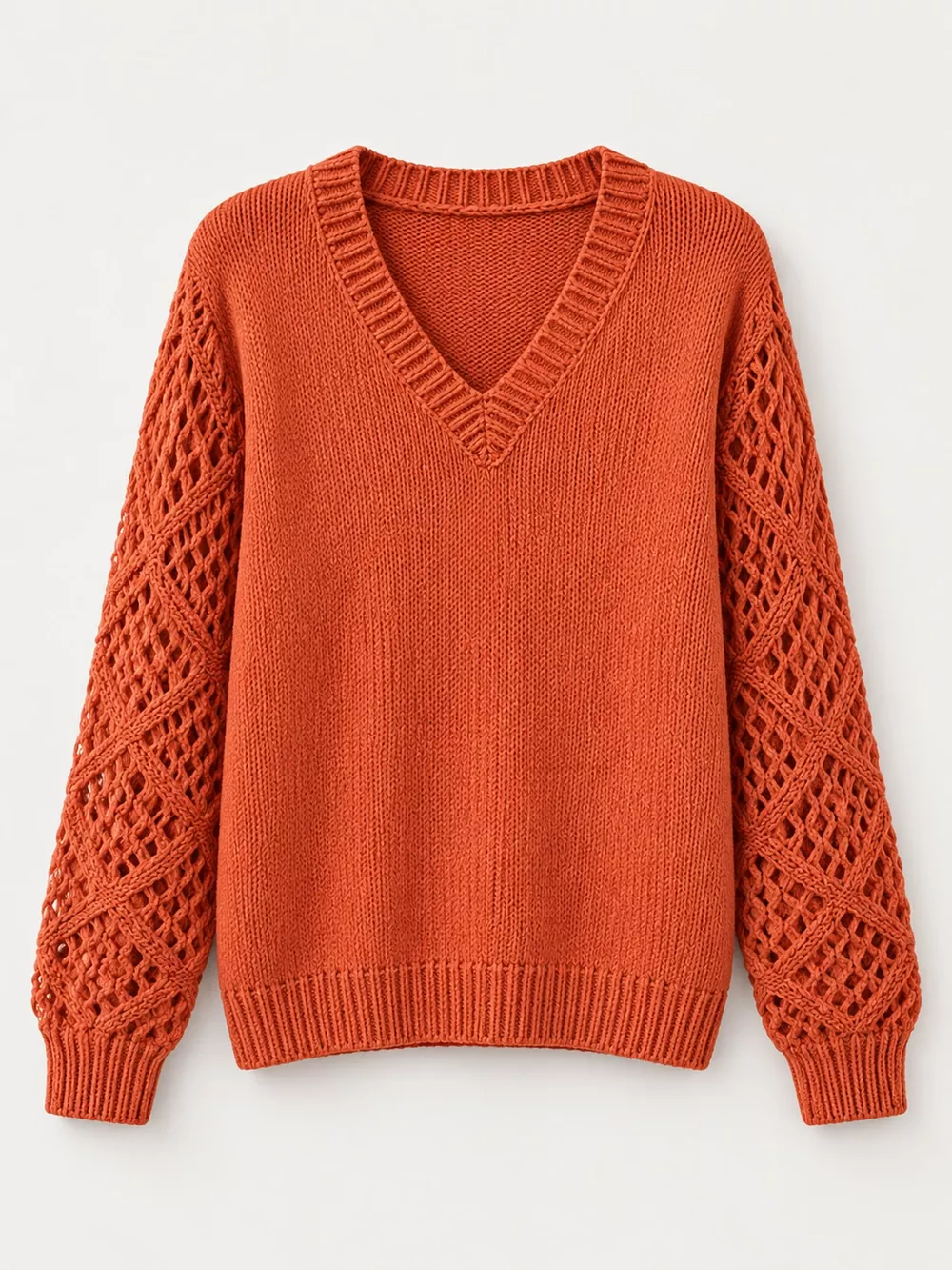 Full Size V-Neck Hollow-Out Long Sleeve Sweater Plus Size, image 5