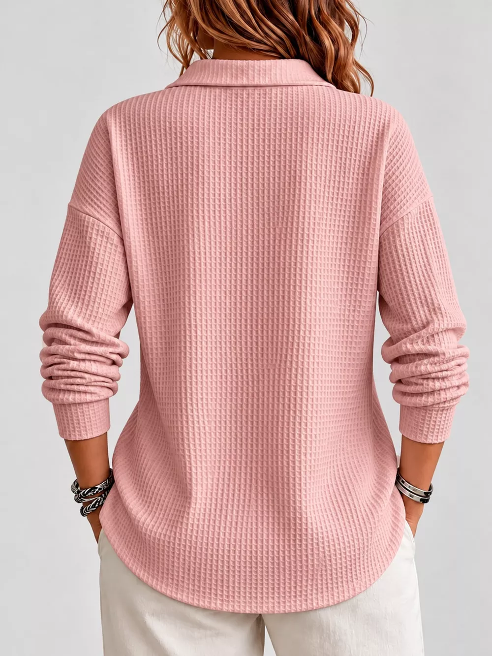 Full Size Waffle Knit Button Detail Top Plus Size, image 10
