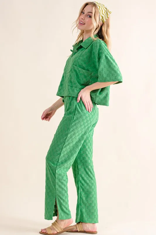 Brushed Texture Checker Board Pattern Casual Pants, image 6