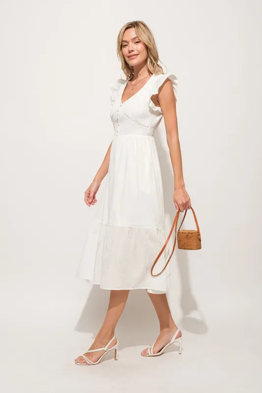 Ruffle Sleeve Front Smocked Tiered Midi Dress, image 9