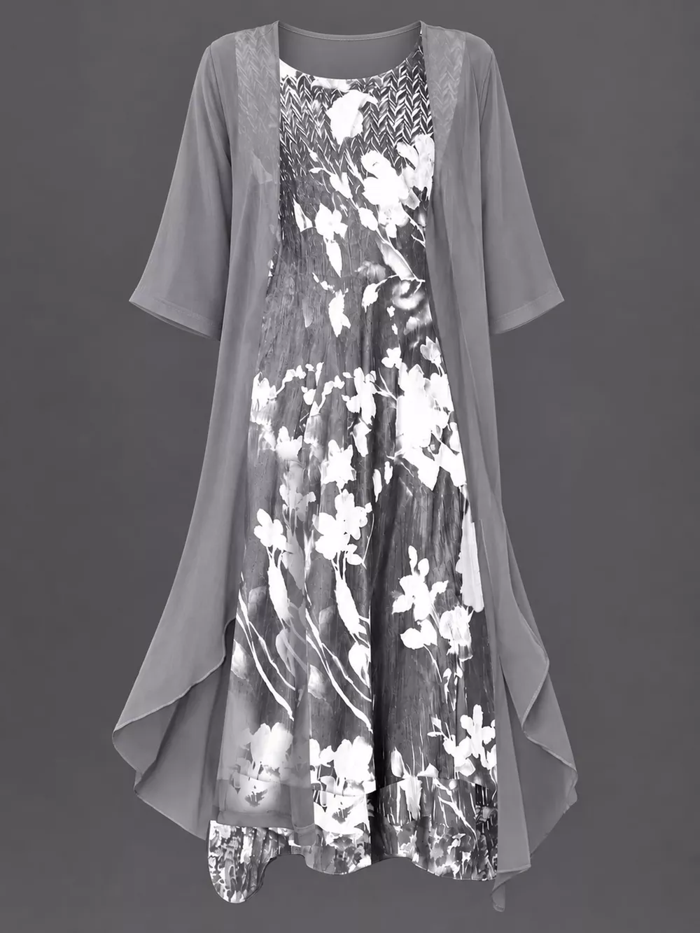 Full Size Floral Print Midi Dress and Chiffon Cardigan Set Plus Size, image 12