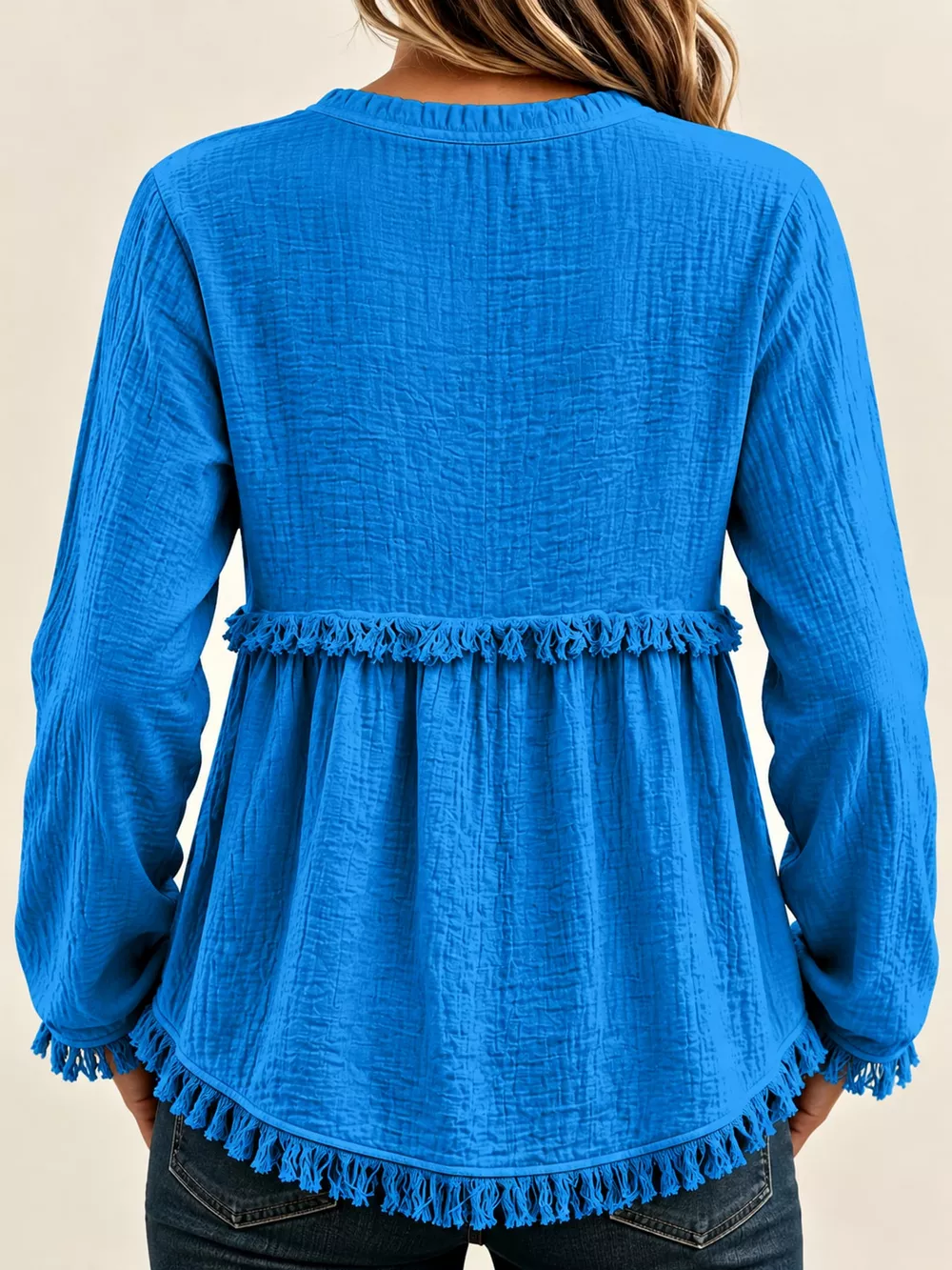 Full Size Frayed Hem Button Detail Blouse Plus Size, image 3