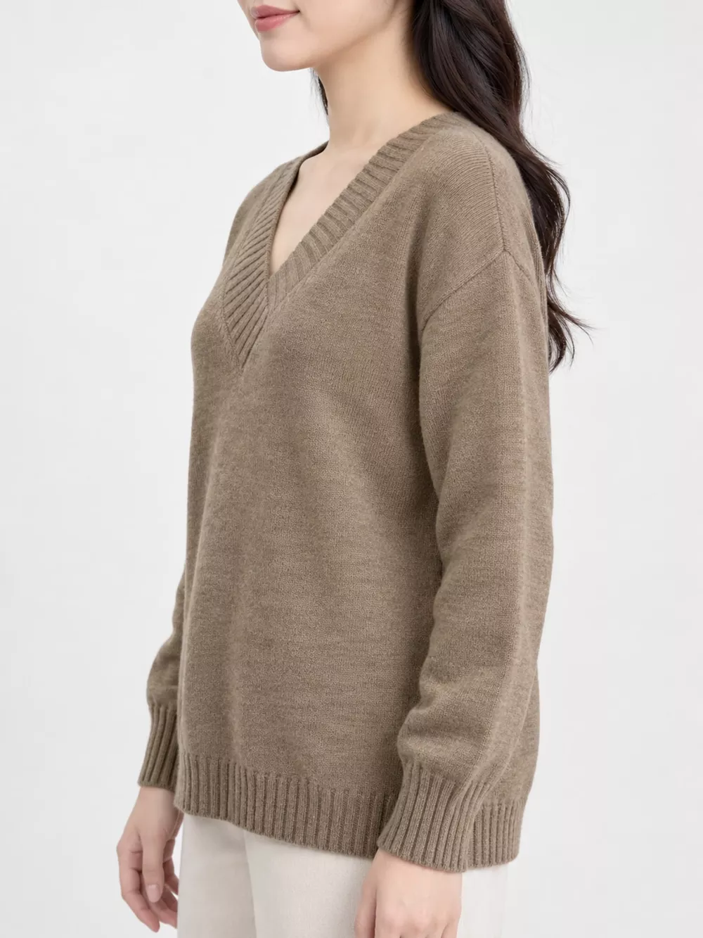 Full Size V-Neck Dropped Shoulder Sweater Plus Size, image 46