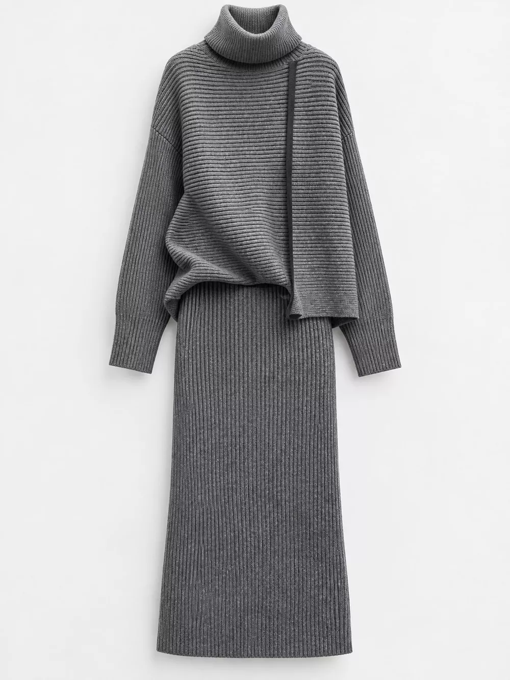 Ribbed Turtleneck Sweater Set with Matching Midi Skirt, image 5